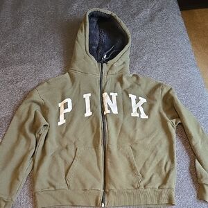 PINK Victoria's Secret Olive Green Hoodie Jacket